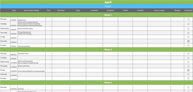 content calendar examples: jotform social media content calendar