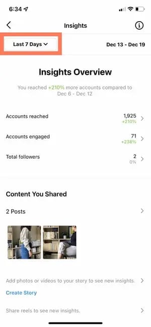 how to use instagram insights: change date
