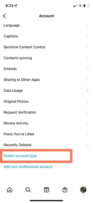 how to use instagram insights: switch account type