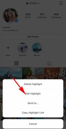 editing a highlight on instagram