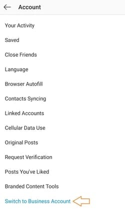instagram switch to business account