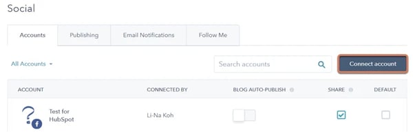 connect social accounts to hubspot